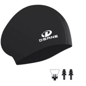 DSANE SILICONE SWIM CAP LONG HAIR, 3D ERGONOMIC EAR PLUGS & NOSE CLIPS UNISEX